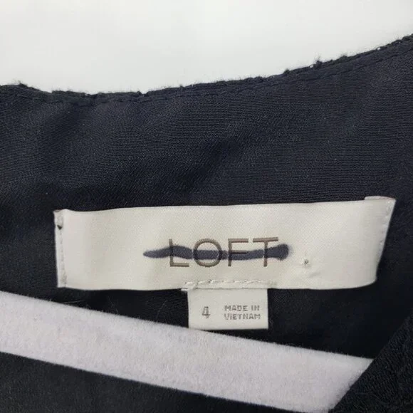 3/$25 LOFT Eyelet Lace Mini Dress 4 Fit and Flare Floune Ruffle Cotton Black - Picture 3 of 10